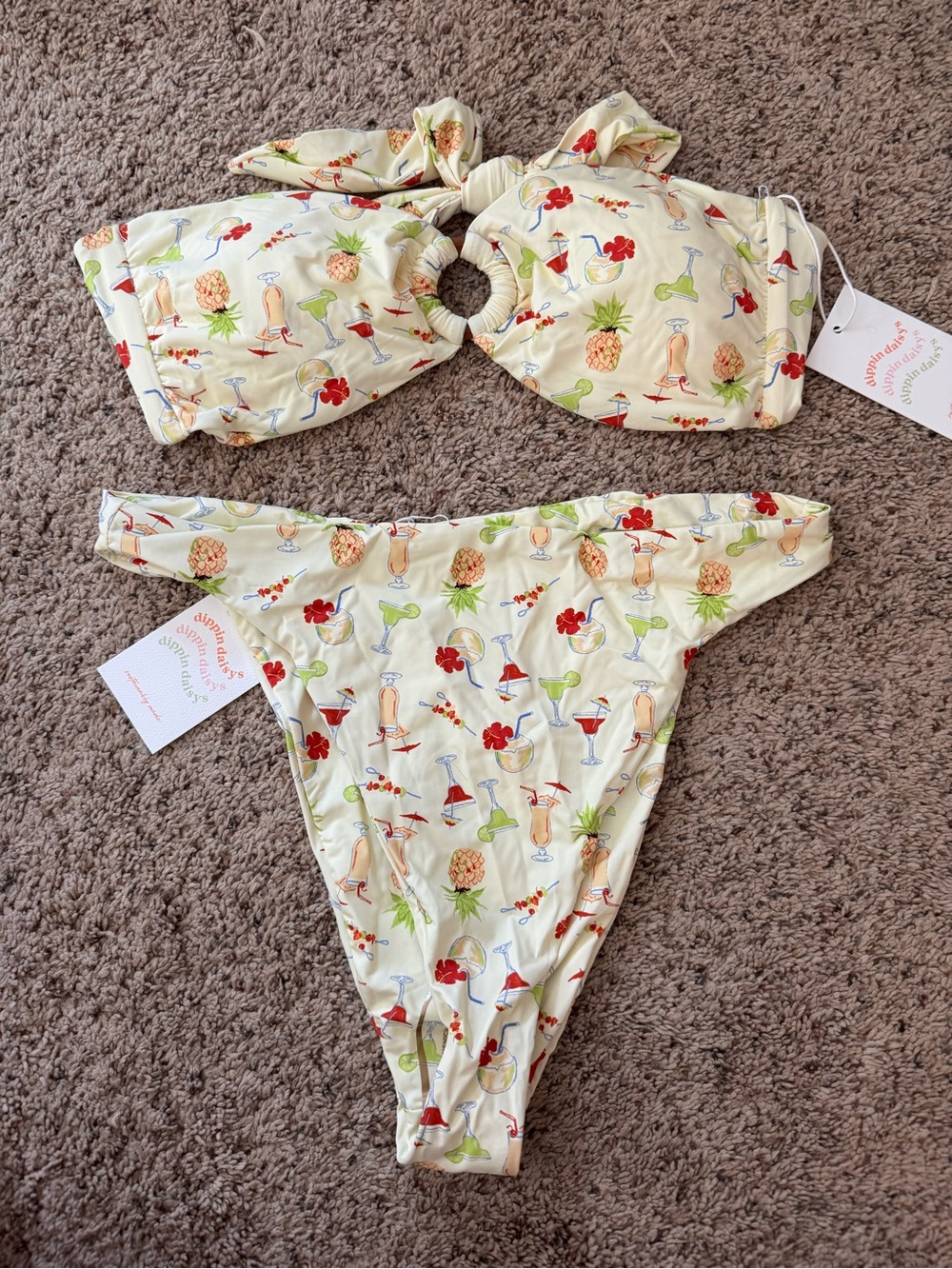 Dippin' Daisy's Cream Bikini with Tropical Fruit & Cocktail Print